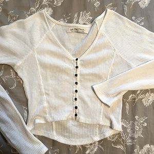 Free People cropped button up ribbed long sleeve